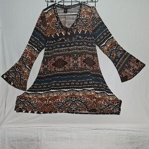 Bohemian Patterned Bell Sleeve Blouse